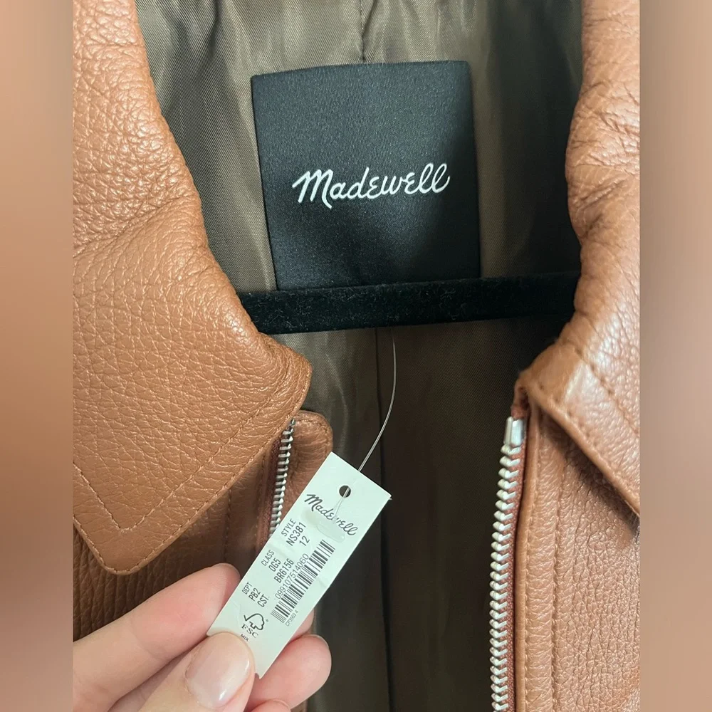 Madewell NWT shrunken zip-front leather jacket in cedar - Picture 9 of 11
